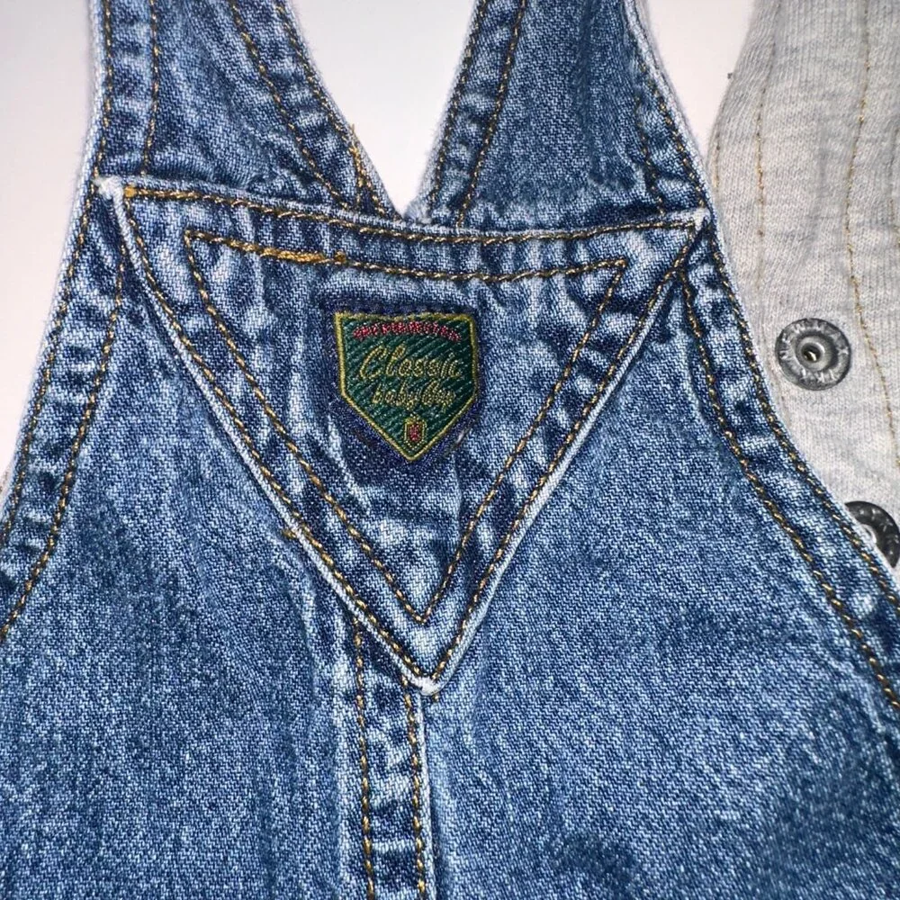 6-12 mo Vintage Baby Gap Carpenter Overalls fleece lined Y2K Cotton Medium Wash